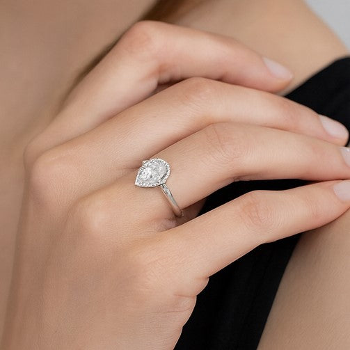 Pear-Shaped Halo Engagement Ring - PEACORA
