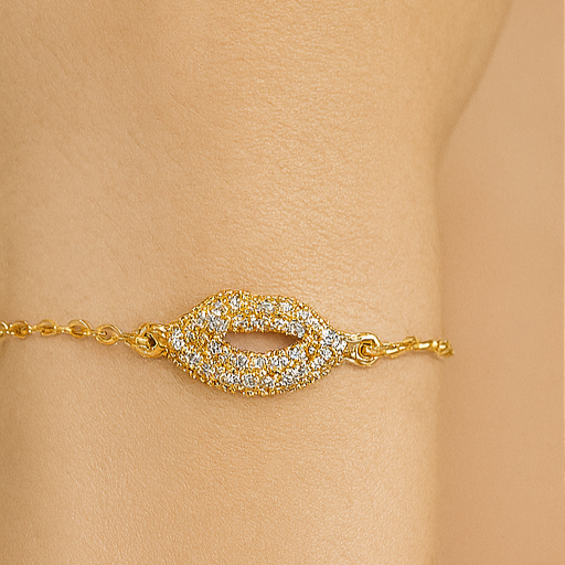Crystal Kiss Stainless Steel 14K Gold Plated Bracelet - PEACORA