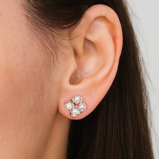 Elegant Silver Crystal Stud Earrings - PEACORA