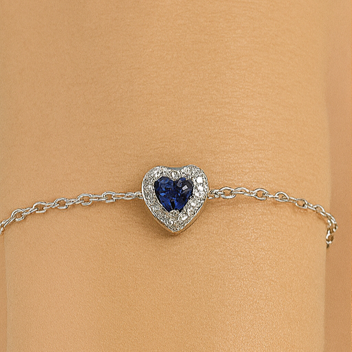 Sapphire Heart Sterling Silver Bracelet - PEACORA