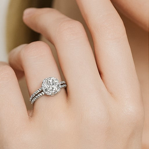 Round Moissanite Halo Split Band Ring
