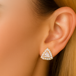 Load image into Gallery viewer, Gold Triangular Halo Stud Earrings - PEACORA
