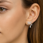 Load image into Gallery viewer, Silver Bow Drop Stud Earrings - PEACORA
