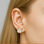 Load image into Gallery viewer, Gold Ribbon Bow Crystal Earrings - PEACORA
