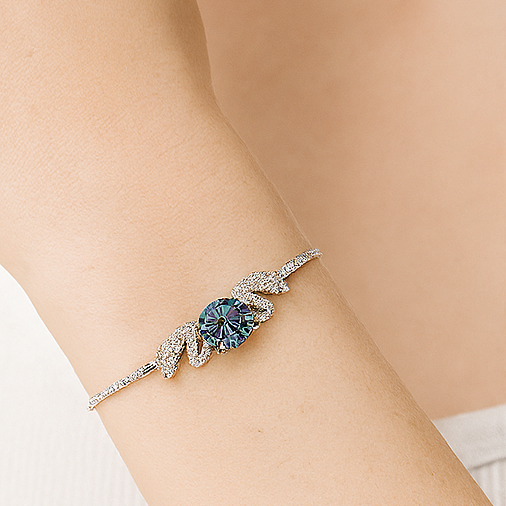 Iridescent Leaf Sterling Silver S925 Bracelet - PEACORA