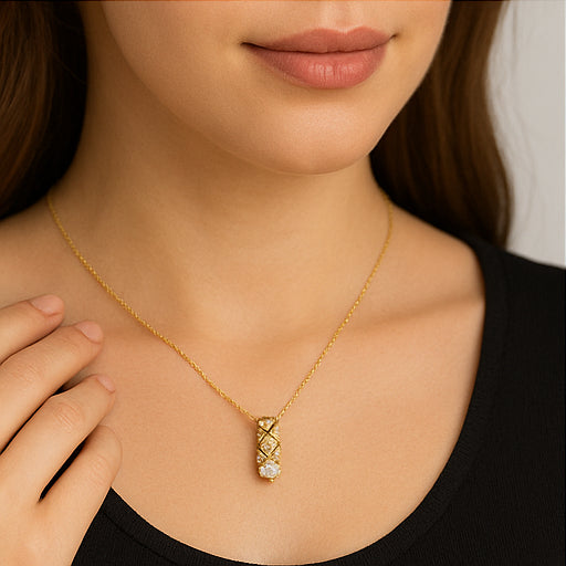 Gold Crystal Barrel Pendant Necklace - PEACORA