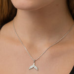 Load image into Gallery viewer, Silver Whale Tail Pendant Necklace - PEACORA
