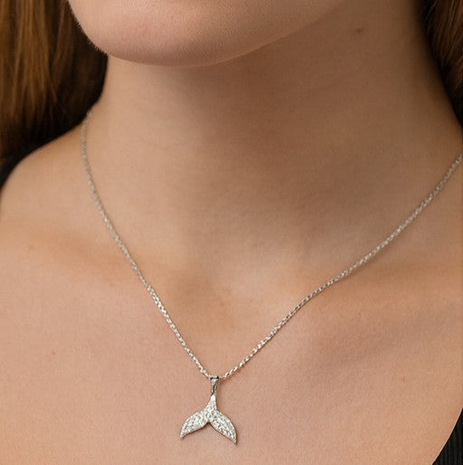 Silver Whale Tail Pendant Necklace - PEACORA