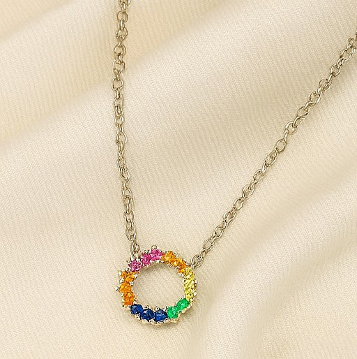 Rainbow Circle Gemstone Pendant Necklace
