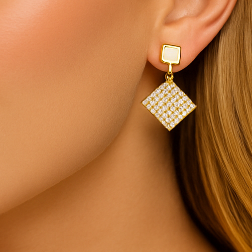 Geometric Gold Diamond Drop Earrings - PEACORA