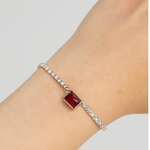 Load image into Gallery viewer, Radiant Ruby Charm Sterling Silver Bracelet Red - PEACORA
