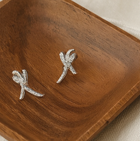 Crystal Ribbon Stud Earrings - PEACORA