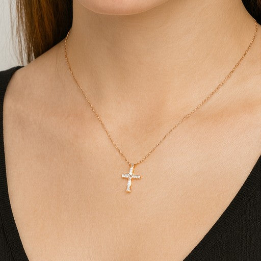 Rose Gold Vermeil Crystal Cross Necklace