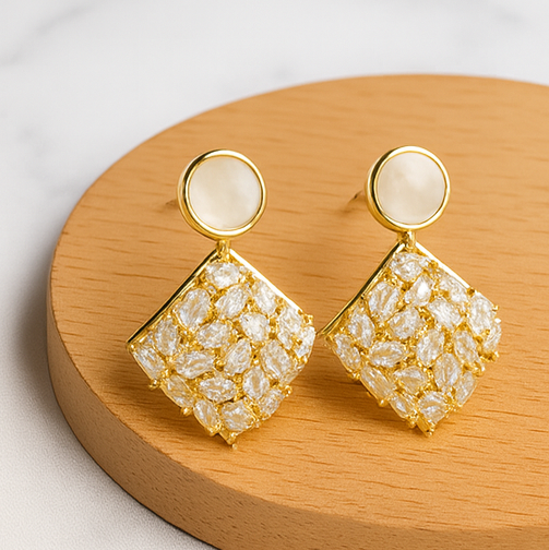 Radiant Gold Diamond Drop Earrings - PEACORA