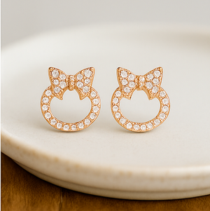 Rose Gold Crystal Bow Studs - PEACORA