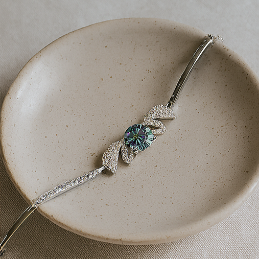 Iridescent Leaf Sterling Silver S925 Bracelet - PEACORA