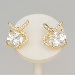 Load image into Gallery viewer, Gold Ribbon Bow Crystal Earrings - PEACORA
