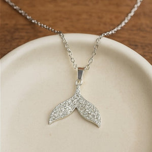 Silver Whale Tail Pendant Necklace - PEACORA