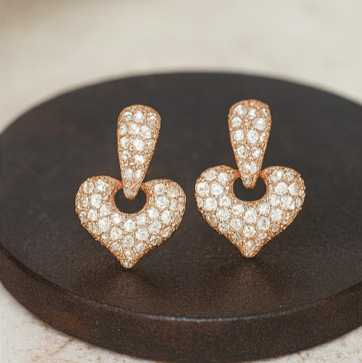 Rose Gold Sparkling Heart Drops - PEACORA