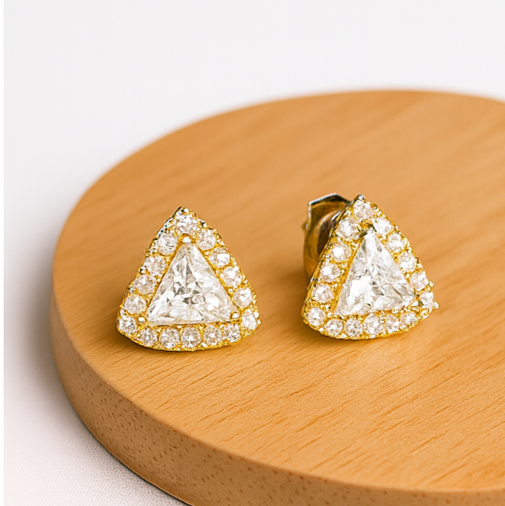 Gold Triangular Halo Stud Earrings - PEACORA