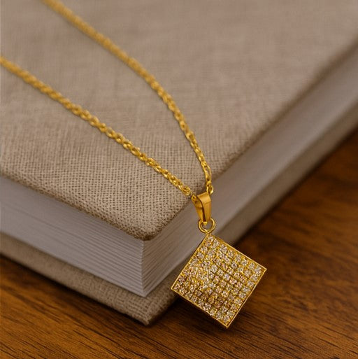 Square Crystal Gold Pendant Necklace - PEACORA