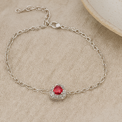 Ruby Heart Sterling Silver Bracelet - PEACORA
