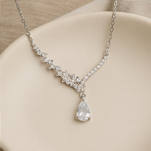 Silver Teardrop Crystal Pendant Necklace - PEACORA