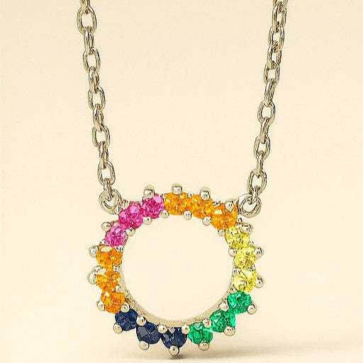 Rainbow Circle Gemstone Pendant Necklace - PEACORA