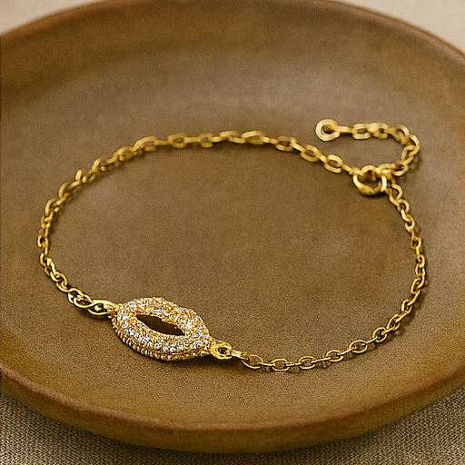 Crystal Kiss Stainless Steel 14K Gold Plated Bracelet - PEACORA