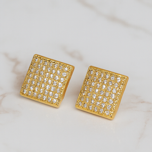Gold Square Crystal Stud Earrings - PEACORA