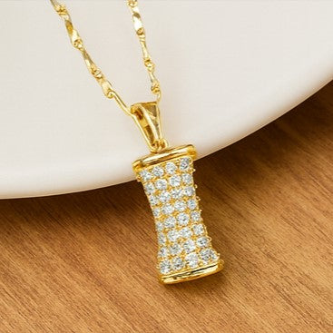 Golden Crystal Barrel Pendant Necklace - PEACORA