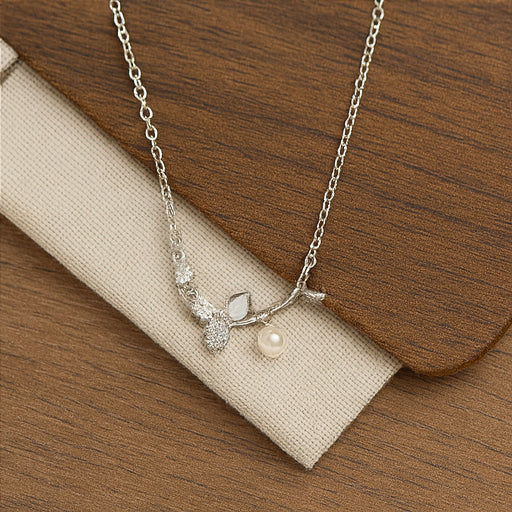 Elegant Crystal Pearl Bow Necklace - PEACORA