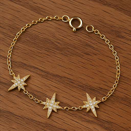 Golden Starburst Sterling Silver 14K Gold Plated Bracelet - PEACORA