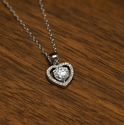 Silver Moissanite Heart Pendant Necklace - PEACORA