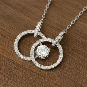 Silver Double Circle Pendant Necklace - PEACORA