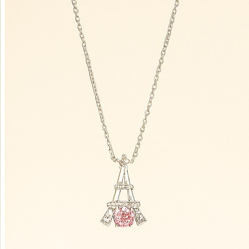 Eiffel Tower Pink Moissanite Necklace