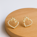 Load image into Gallery viewer, Gold Heart Crown Stud Earrings - PEACORA
