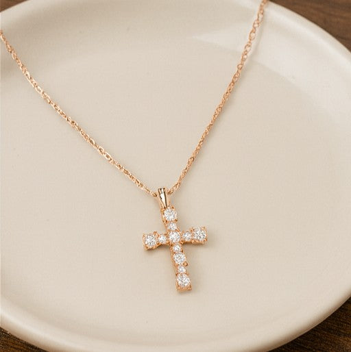 Rose Gold Vermeil Crystal Cross Necklace