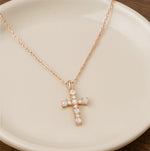 Load image into Gallery viewer, Rose Gold Vermeil Crystal Cross Necklace

