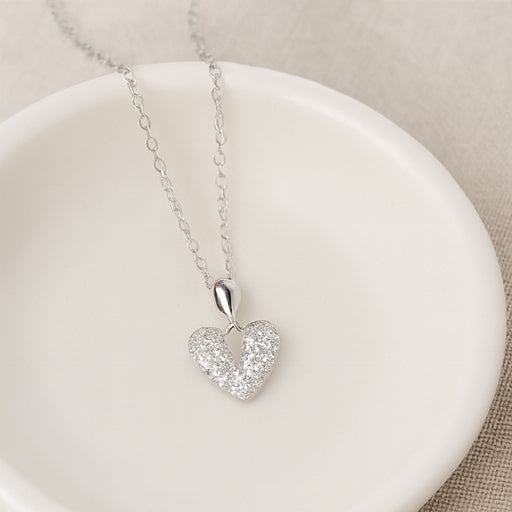 Silver Sparkling Heart Pendant Necklace - PEACORA