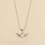 Load image into Gallery viewer, Silver Angel Wing Pink Crystal Necklace
