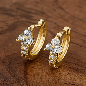 Floral Diamond Gold Hoop Earrings - PEACORA