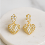 Load image into Gallery viewer, Sparkling Gold Heart Drop Earrings - PEACORA
