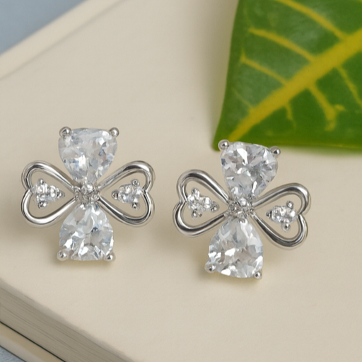 Silver Clover Crystal Stud Earrings - PEACORA