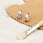 Load image into Gallery viewer, Triple Bar Silver Hoop Earrings - PEACORA
