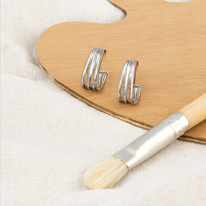 Triple Bar Silver Hoop Earrings - PEACORA