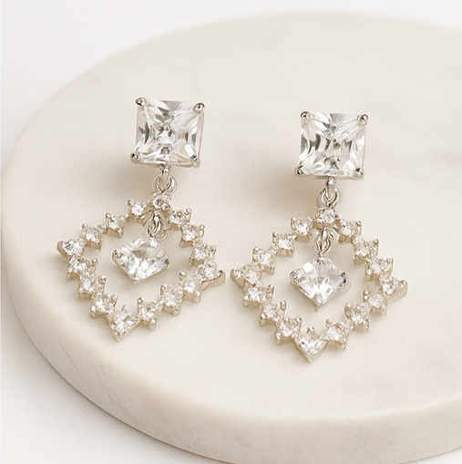 Princess Cut Diamond Drop Earrings - PEACORA
