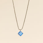 Load image into Gallery viewer, Silver Blue Cube Pendant Necklace
