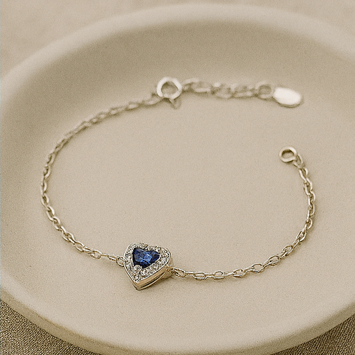 Sapphire Heart Sterling Silver Bracelet - PEACORA