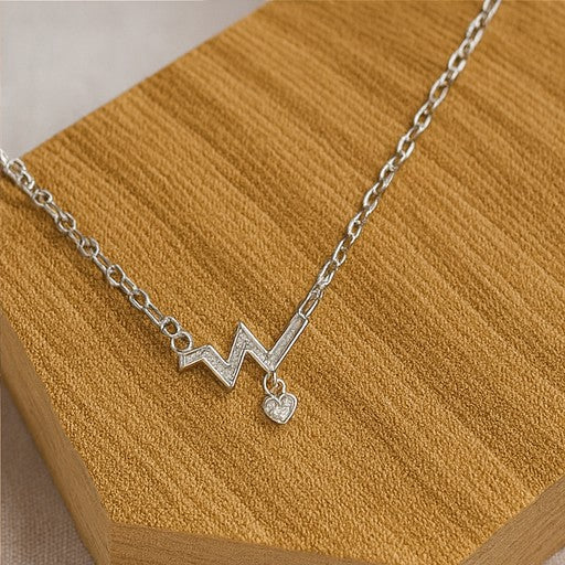 Heartbeat Necklace with Heart Charm - PEACORA